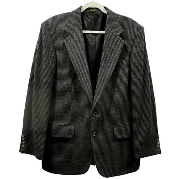 TROTTER’S CLUB Gray Wool Camel Hair Houndstooth Blazer - Picture 4 of 11